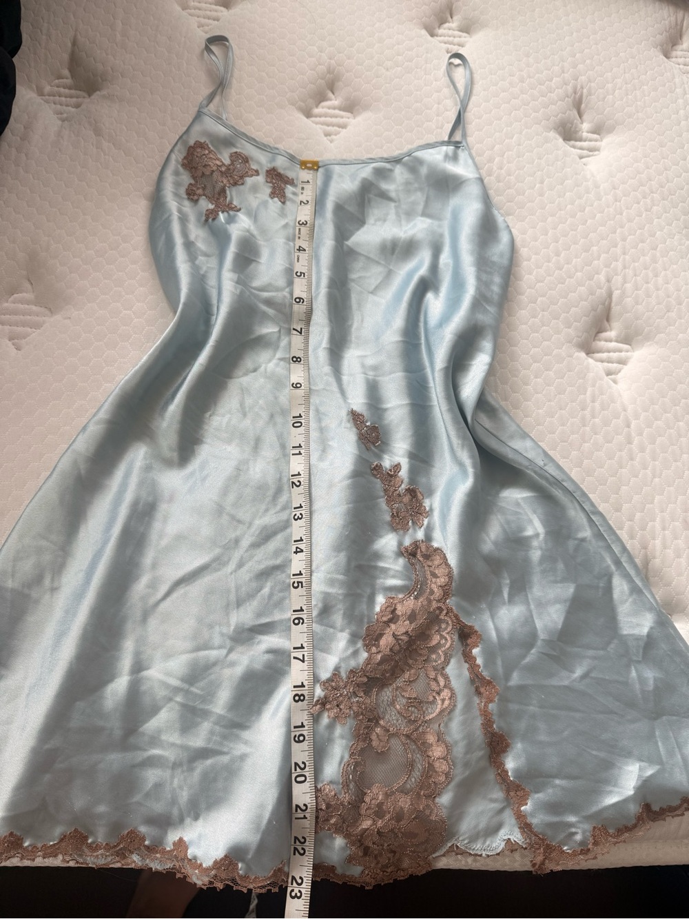 Victoria's Secret Pale Blue Satin Slip with Brown Lace Appliqué #2 - Picture 4 of 8